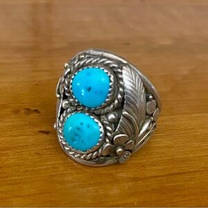 Vintage Native American Sterling Silver & Turquoise Ring size 12.5